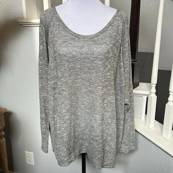 Lane Bryant Silver Metallic Cutout Long Sleeve Top Size 22/24 - Picture 1 of 7